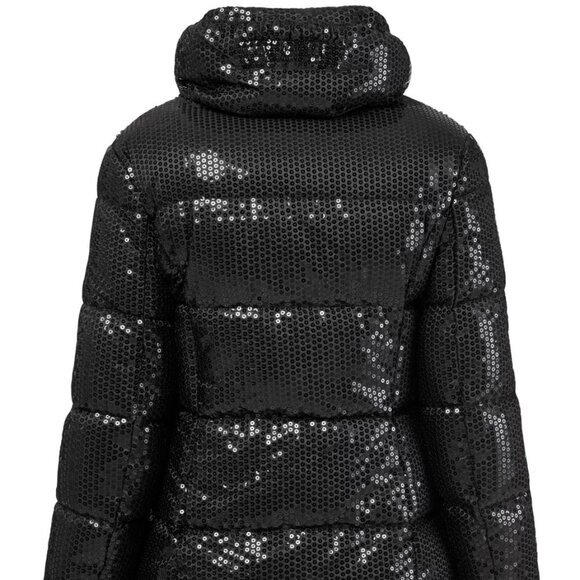 NWT Unreal Fur Black Sequin Puffer Jacket Front Zip High Collar Sz XS - Picture 16 of 16